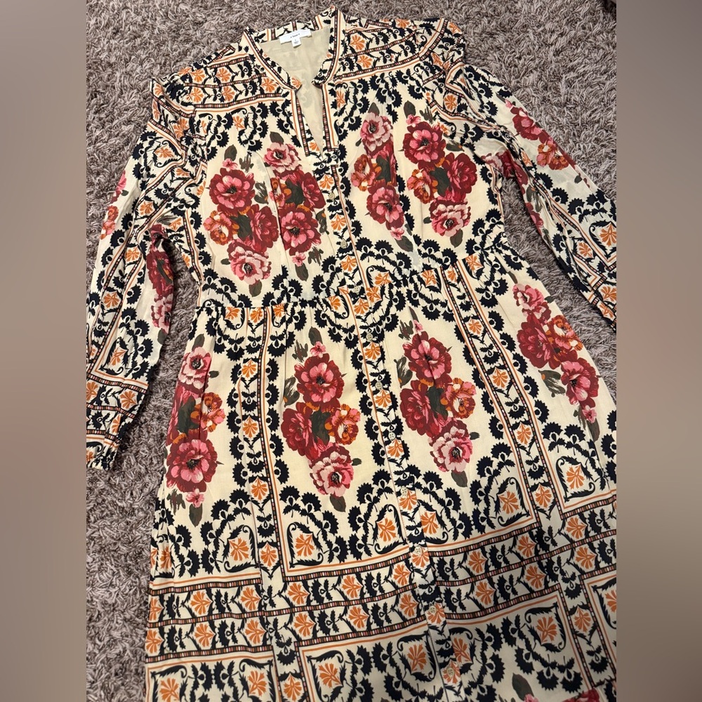 Women's Floral Maxi Dress in Cream with Pink Roses - Picture 9 of 14